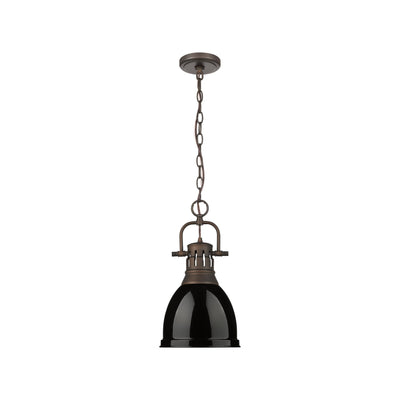 Yep by Golden Lighting Duncan 1-light 9in Chain Hung Pendant in Rubbed Bronze and Black shade - - Golden Lighting