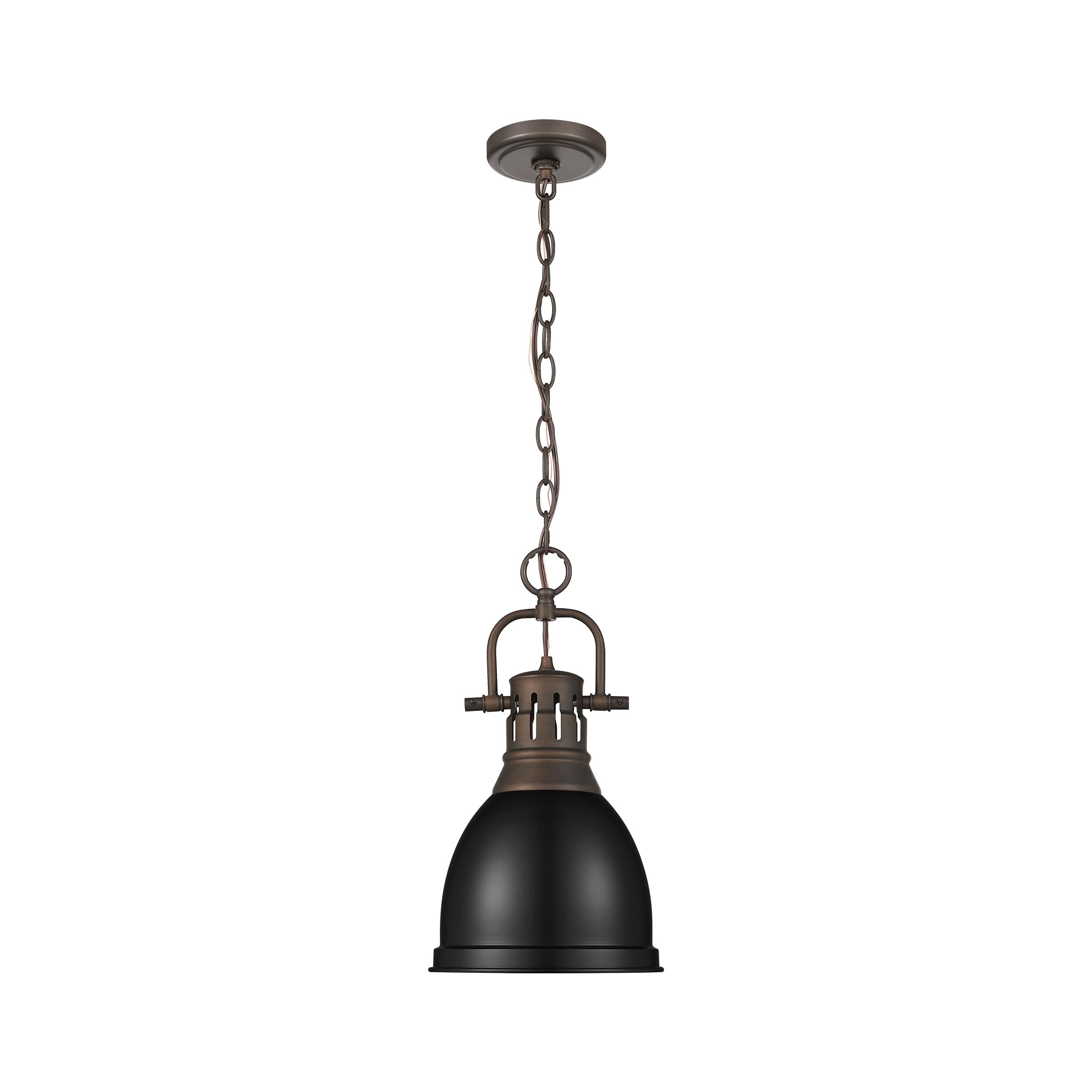 Duncan Small Pendant with Chain in Rubbed Bronze with Matte Black - - Golden Lighting