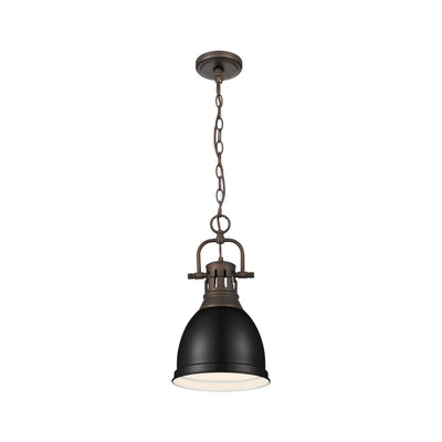 Yep by Golden Lighting Duncan 1-light 9in Chain Hung Pendant in Rubbed Bronze and Matte Black shade - - Golden Lighting