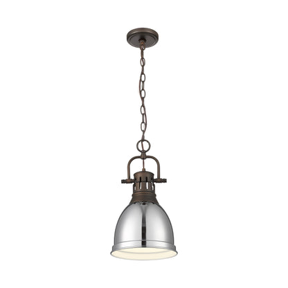 Duncan Small Pendant with Chain in Rubbed Bronze with Chrome - Default Title - Golden Lighting