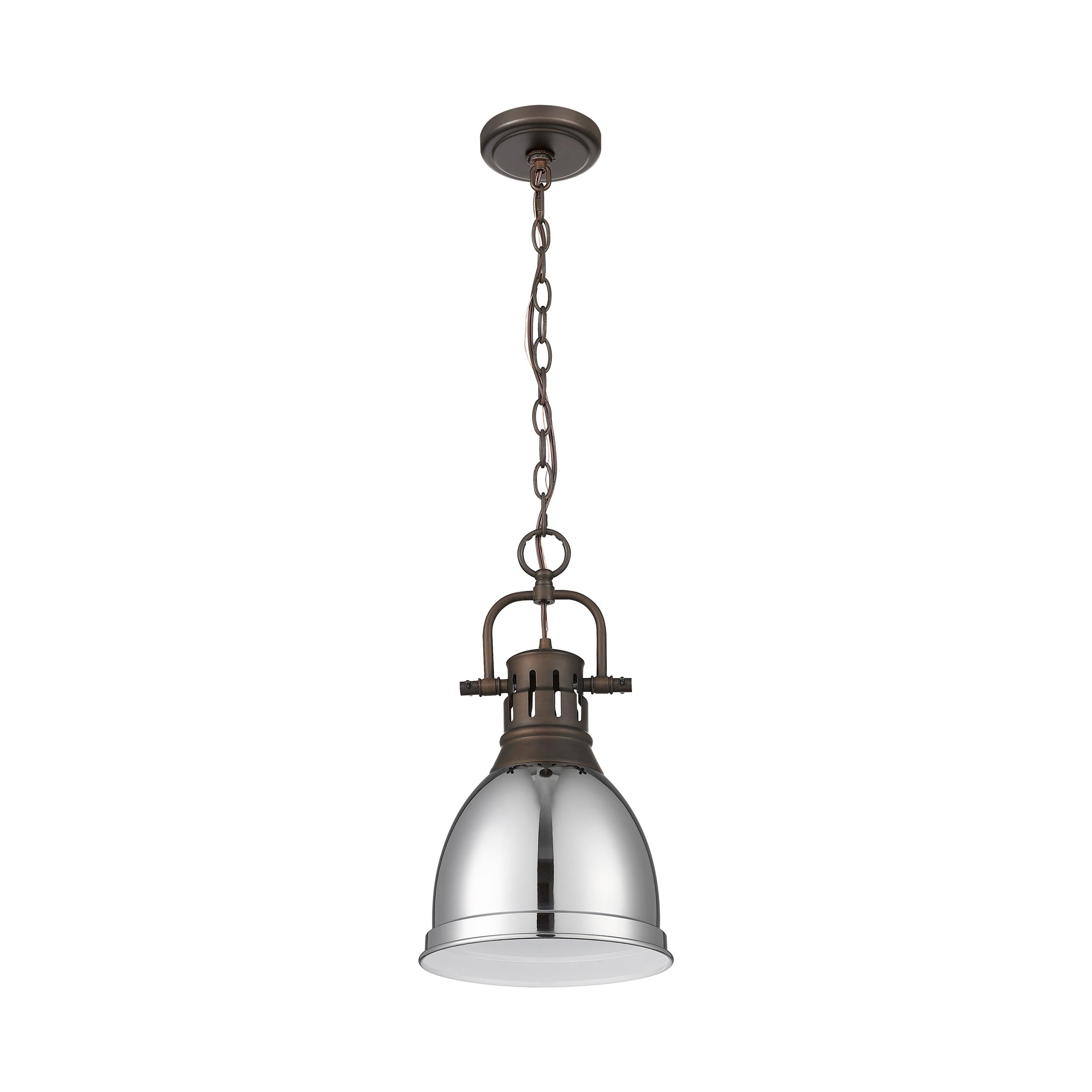 Yep by Golden Lighting Duncan 1-light 9in Chain Hung Pendant in Rubbed Bronze and Chrome shade - - Golden Lighting