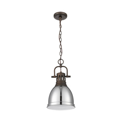 Yep by Golden Lighting Duncan 1-light 9in Chain Hung Pendant in Rubbed Bronze and Chrome shade - - Golden Lighting