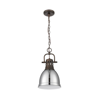 Yep by Golden Lighting Duncan 1-light 9in Chain Hung Pendant in Rubbed Bronze and Chrome shade - - Golden Lighting