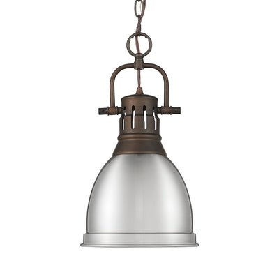 Yep by Golden Lighting Duncan 1-light 9in Chain Hung Pendant in Rubbed Bronze and Pewter shade - Default Title - Golden Lighting