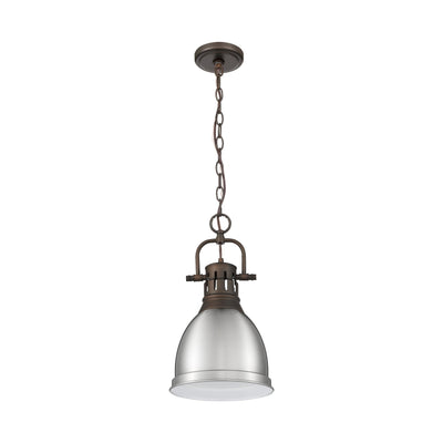 Yep by Golden Lighting Duncan 1-light 9in Chain Hung Pendant in Rubbed Bronze and Pewter shade - - Golden Lighting