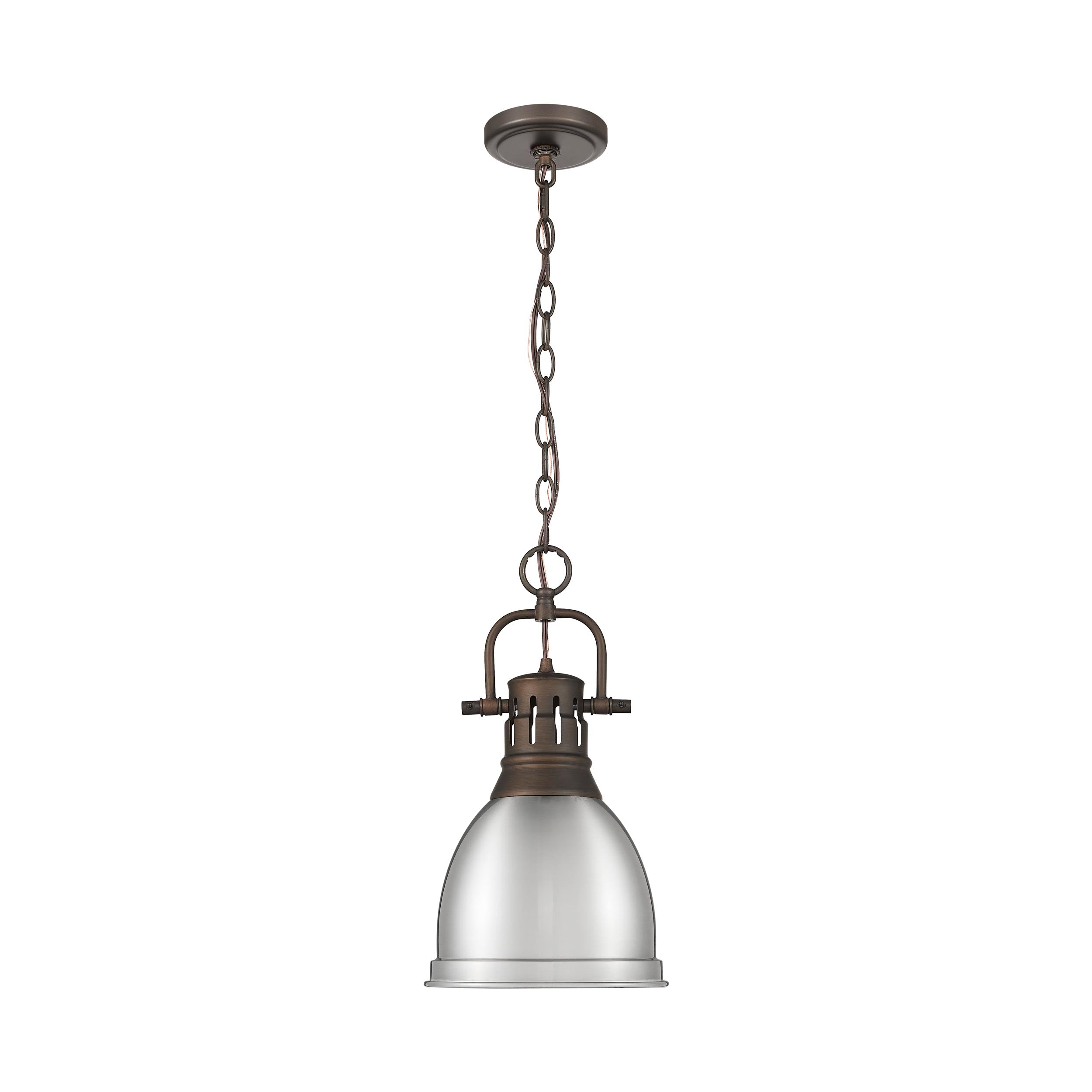 Duncan Small Pendant with Chain in Rubbed Bronze with Pewter - - Golden Lighting