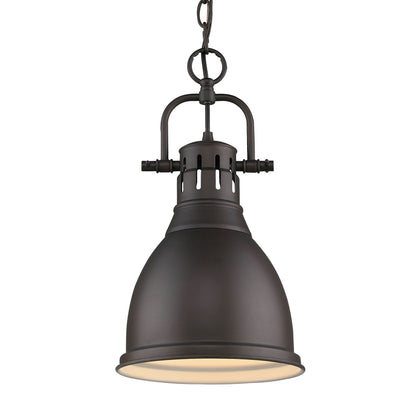 Yep by Golden Lighting Duncan 1-light 9in Chain Hung Pendant in Rubbed Bronze and Rubbed Bronze shade