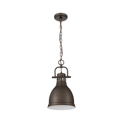 Duncan 1-light 9in Chain Hung Pendant in Rubbed Bronze - - Golden Lighting