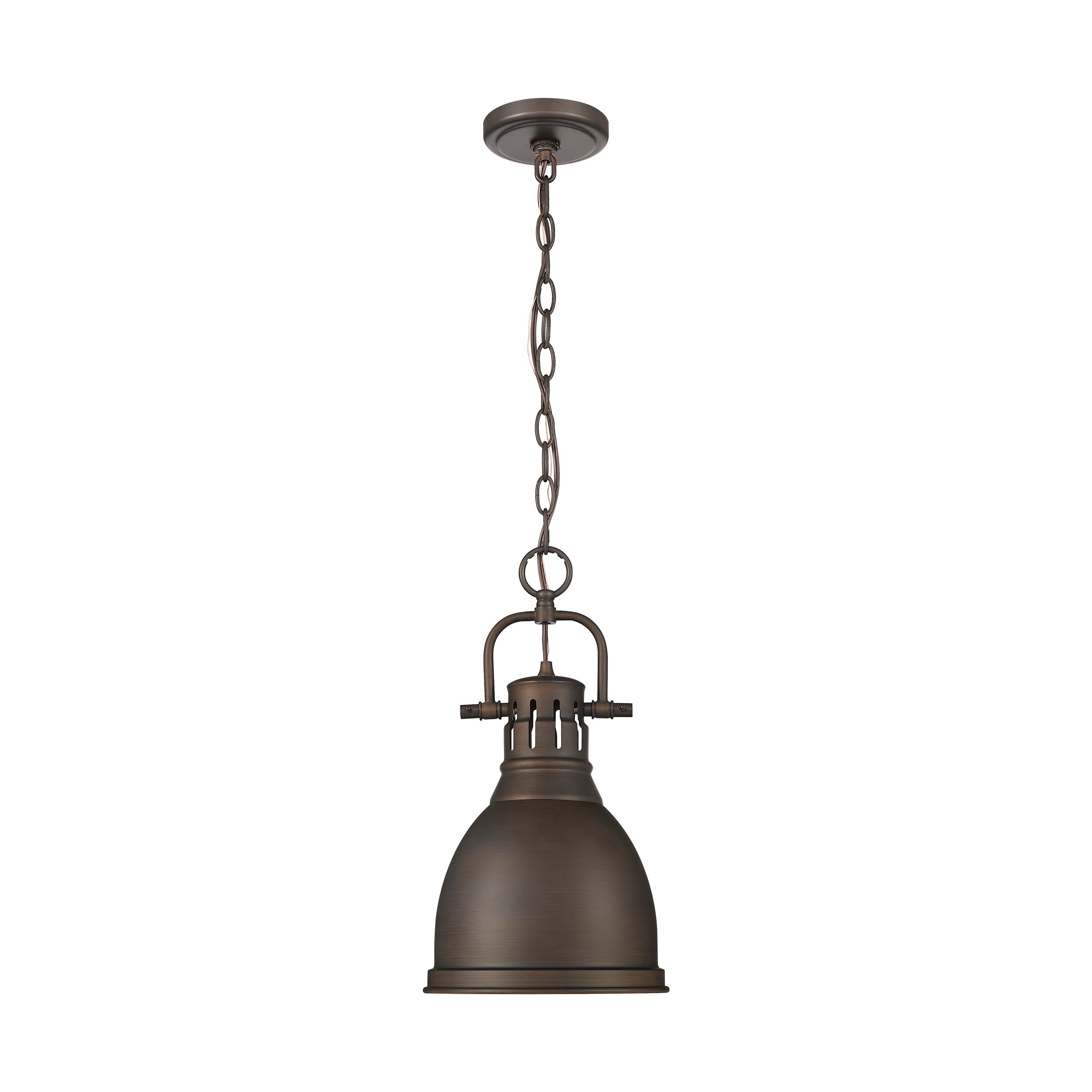 Duncan Small Pendant with Chain in Rubbed Bronze with a Rubbed Bronze Shade - - Golden Lighting