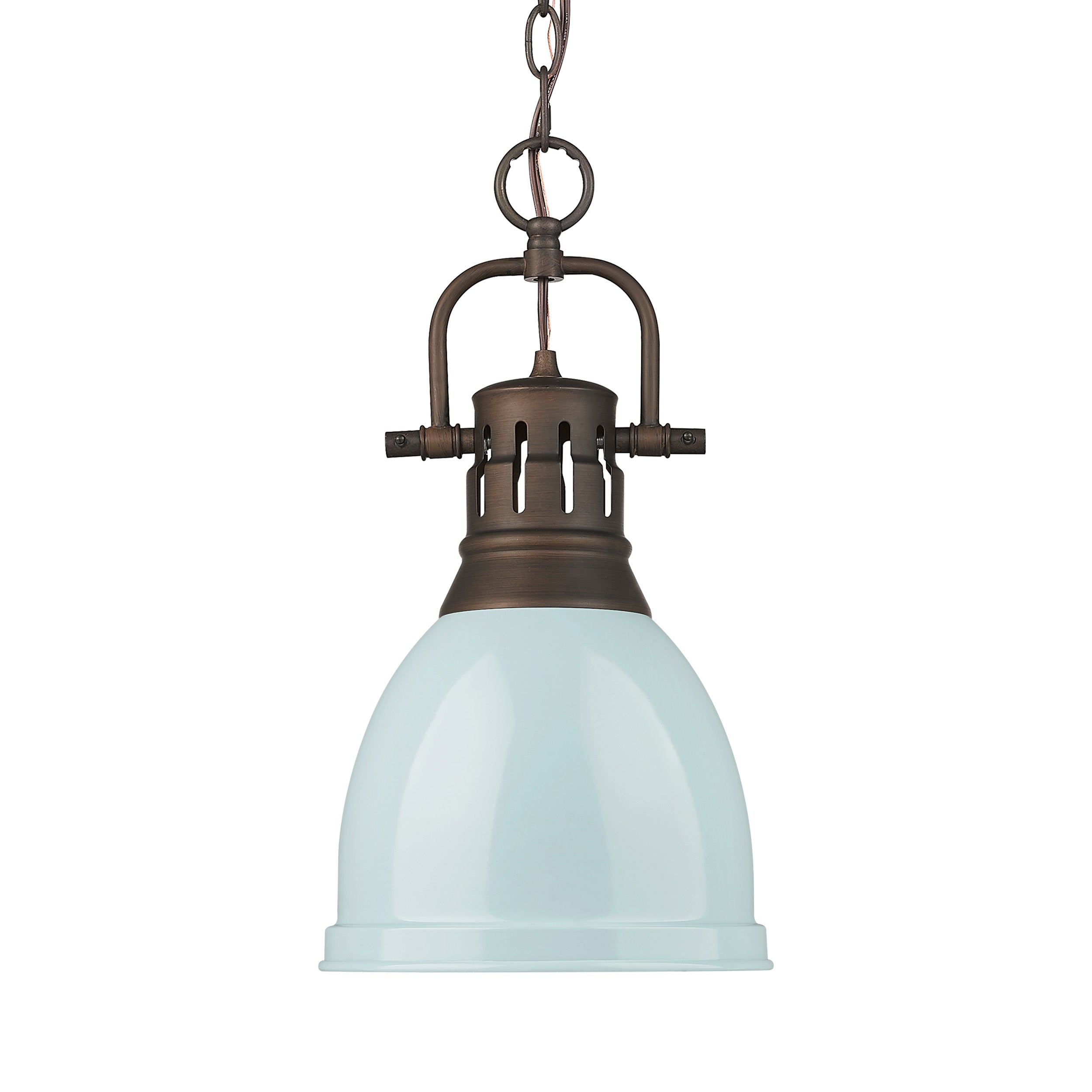 Yep by Golden Lighting Duncan 1-light 9in Chain Hung Pendant in Rubbed Bronze and Seafoam shade - Default Title - Golden Lighting
