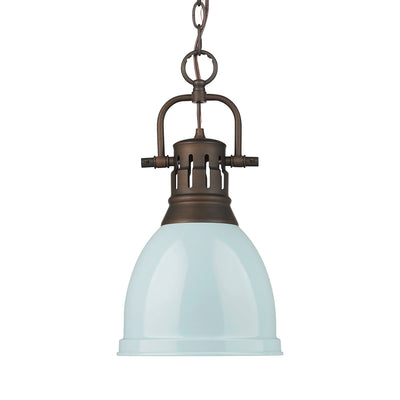 Yep by Golden Lighting Duncan 1-light 9in Chain Hung Pendant in Rubbed Bronze and Seafoam shade - Default Title - Golden Lighting
