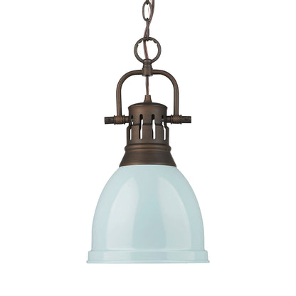 Yep by Golden Lighting Duncan 1-light 9in Chain Hung Pendant in Rubbed Bronze and Seafoam shade - Default Title - Golden Lighting