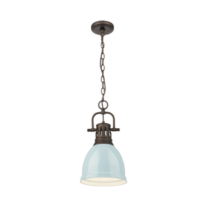 Yep by Golden Lighting Duncan 1-light 9in Chain Hung Pendant in Rubbed Bronze and Seafoam shade