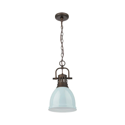 Yep by Golden Lighting Duncan 1-light 9in Chain Hung Pendant in Rubbed Bronze and Seafoam shade - - Golden Lighting