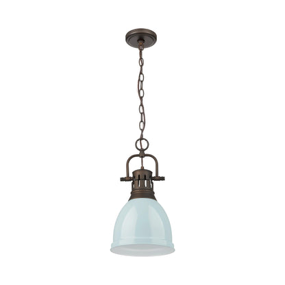Duncan Small Pendant with Chain in Rubbed Bronze with Seafoam - Default Title - Golden Lighting