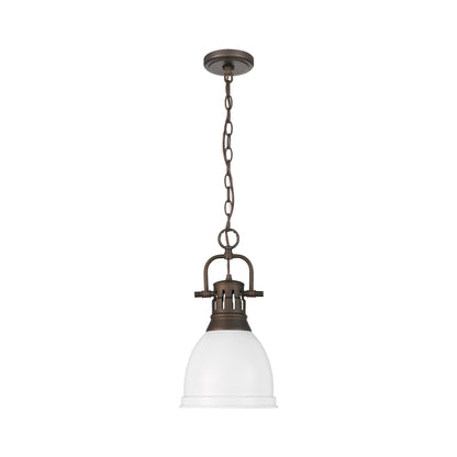 Duncan Small Pendant with Chain in Rubbed Bronze with Matte White - - Golden Lighting