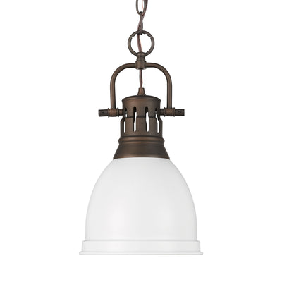 Yep by Golden Lighting Duncan 1-light 9in Chain Hung Pendant in Rubbed Bronze and Matte White shade - Default Title - Golden Lighting
