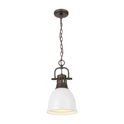 Yep by Golden Lighting Duncan 1-light 9in Chain Hung Pendant in Rubbed Bronze and Matte White shade - - Golden Lighting
