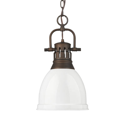 Yep by Golden Lighting Duncan 1-light 9in Chain Hung Pendant in Rubbed Bronze and White shade - Default Title - Golden Lighting