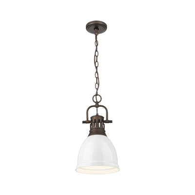 Yep by Golden Lighting Duncan 1-light 9in Chain Hung Pendant in Rubbed Bronze and White shade - - Golden Lighting