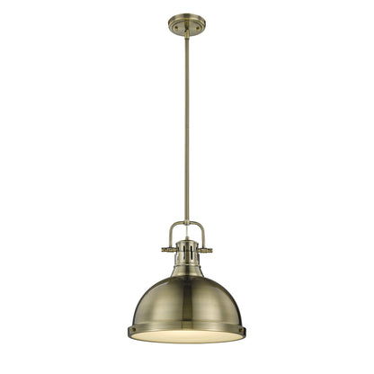 Yep by Golden Lighting Duncan 1-light 14in Rod Hung Pendant in Aged Brass - - Golden Lighting