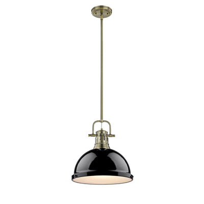 Yep by Golden Lighting Duncan 1-light 14in Rod Hung Pendant in Aged Brass and Black shade - - Golden Lighting