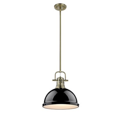 Yep by Golden Lighting Duncan 1-light 14in Rod Hung Pendant in Aged Brass and Black shade - - Golden Lighting