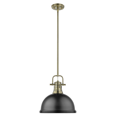 Yep by Golden Lighting Duncan 1-light 14in Rod Hung Pendant in Aged Brass and Matte Black shade - - Golden Lighting