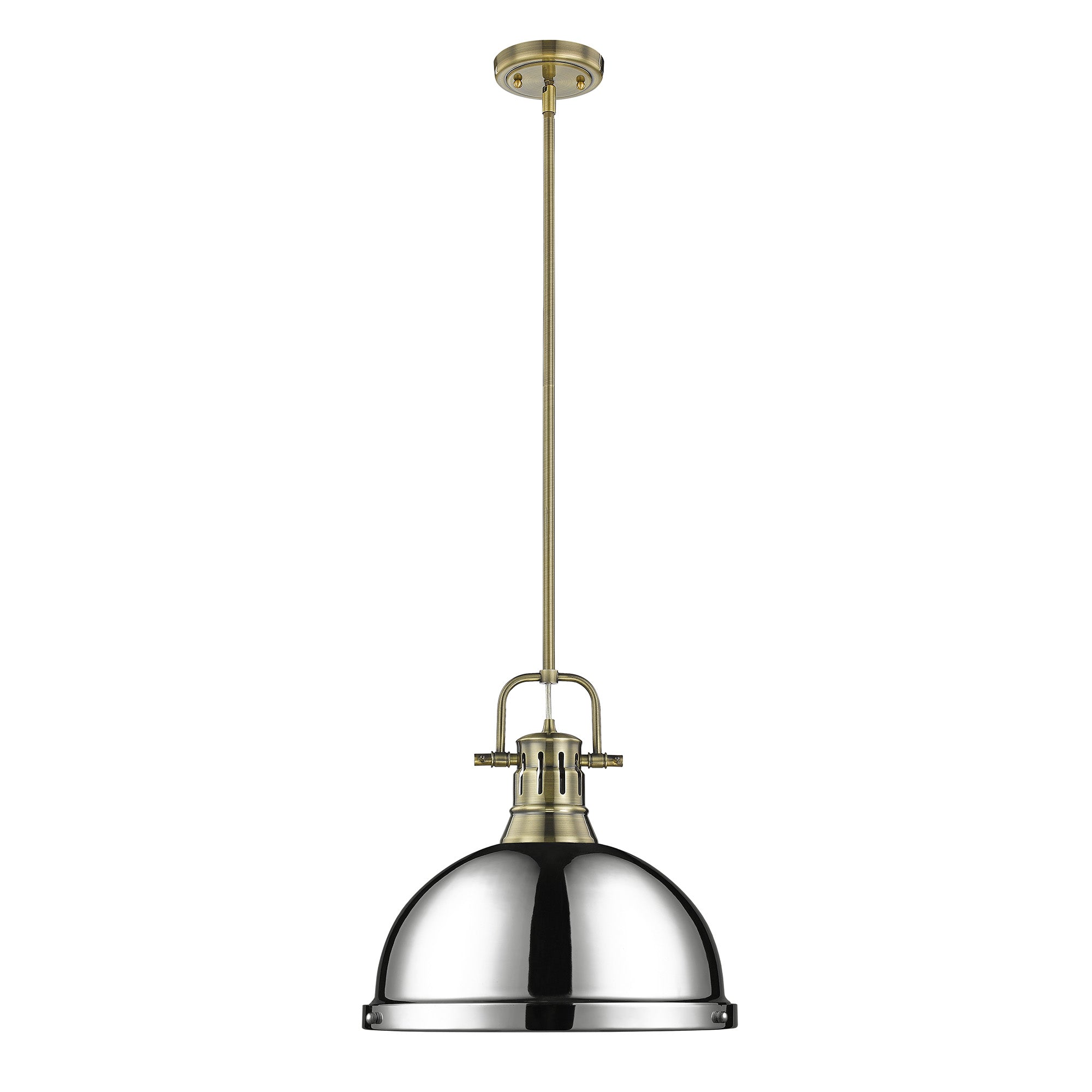 Yep by Golden Lighting Duncan 1-light 14in Rod Hung Pendant in Aged Brass and Chrome shade - - Golden Lighting