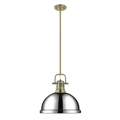 Yep by Golden Lighting Duncan 1-light 14in Rod Hung Pendant in Aged Brass and Chrome shade - - Golden Lighting