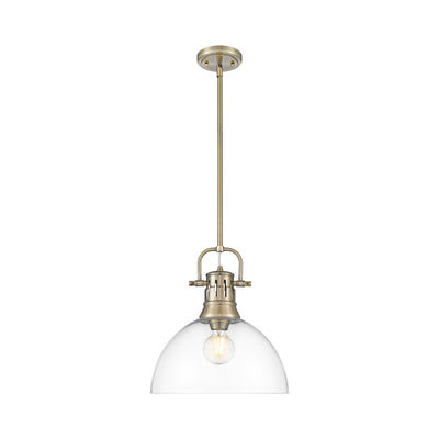 Yep by Golden Lighting Duncan 1-light 14in rod hung Pendant in Aged Brass and Clear Glass - - Golden Lighting