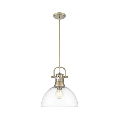 Yep by Golden Lighting Duncan 1-light 14in rod hung Pendant in Aged Brass and Clear Glass - - Golden Lighting