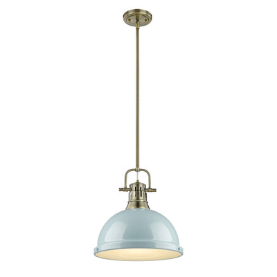 Yep by Golden Lighting Duncan 1-light 14in Rod Hung Pendant in Aged Brass and Seafoam shade - - Golden Lighting
