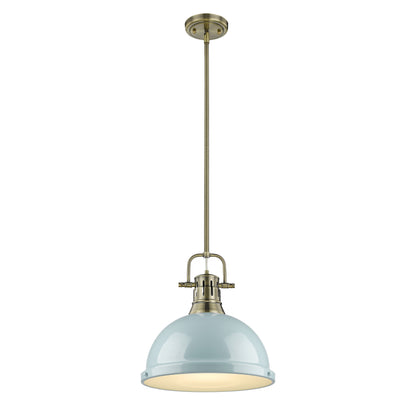 Yep by Golden Lighting Duncan 1-light 14in Rod Hung Pendant in Aged Brass and Seafoam shade - - Golden Lighting