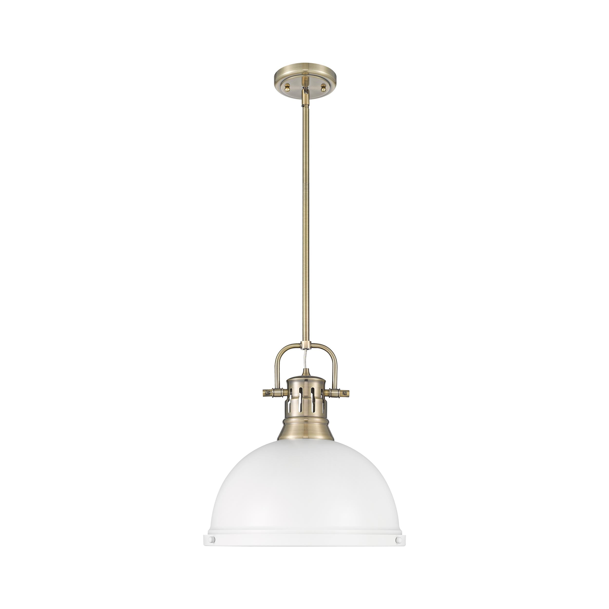Yep by Golden Lighting Duncan 1-light 14in Rod Hung Pendant in Aged Brass and Matte White shade - - Golden Lighting