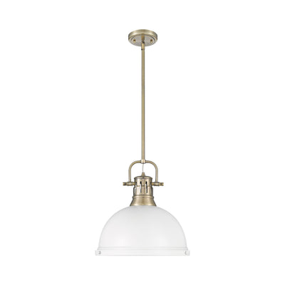 Yep by Golden Lighting Duncan 1-light 14in Rod Hung Pendant in Aged Brass and Matte White shade - - Golden Lighting