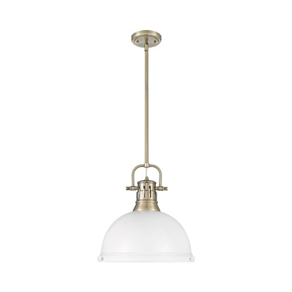 Yep by Golden Lighting Duncan 1-light 14in Rod Hung Pendant in Aged Brass and Matte White shade - - Golden Lighting