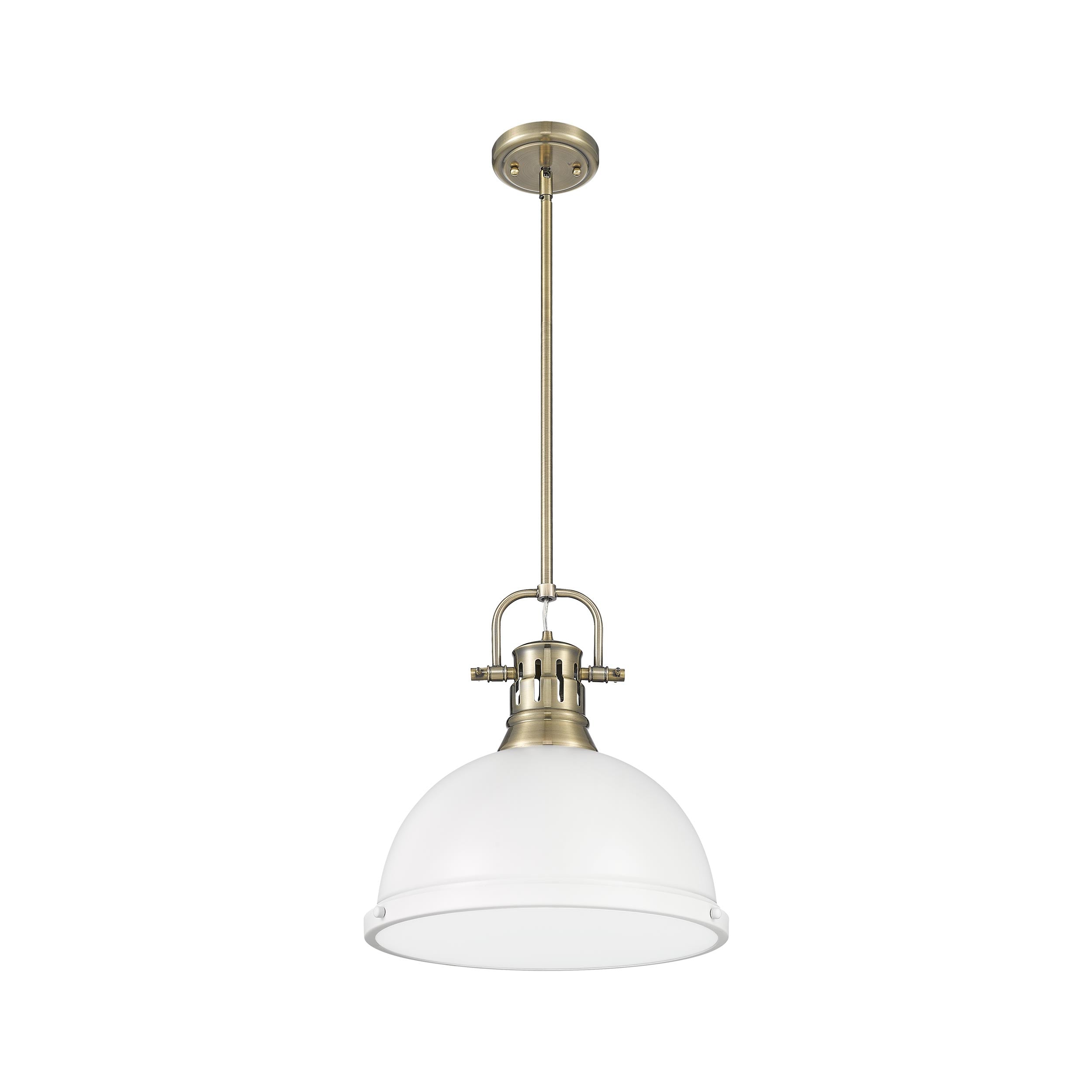 Yep by Golden Lighting Duncan 1-light 14in Rod Hung Pendant in Aged Brass and Matte White shade - - Golden Lighting