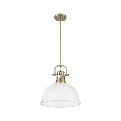 Yep by Golden Lighting Duncan 1-light 14in Rod Hung Pendant in Aged Brass and Matte White shade - - Golden Lighting