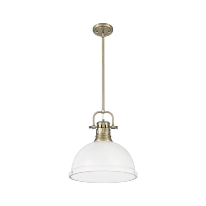 Yep by Golden Lighting Duncan 1-light 14in Rod Hung Pendant in Aged Brass and Matte White shade - - Golden Lighting