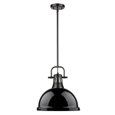 Yep by Golden Lighting Duncan 1-light 14in Rod Hung Pendant in Matte Black and Black shade - - Golden Lighting