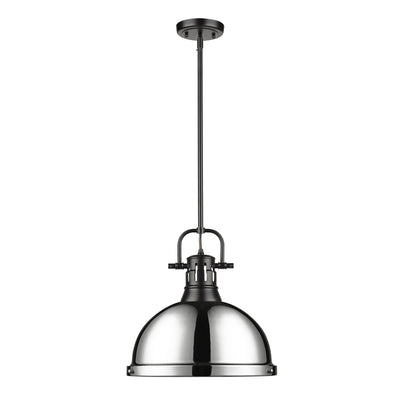 Yep by Golden Lighting Duncan 1-light 14in Rod Hung Pendant in Matte Black and Chrome shade - - Golden Lighting