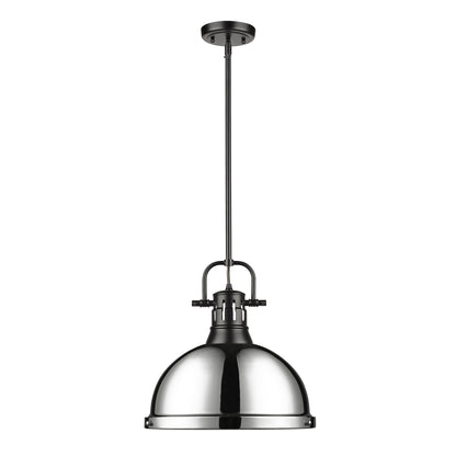 Yep by Golden Lighting Duncan 1-light 14in Rod Hung Pendant in Matte Black and Chrome shade - - Golden Lighting