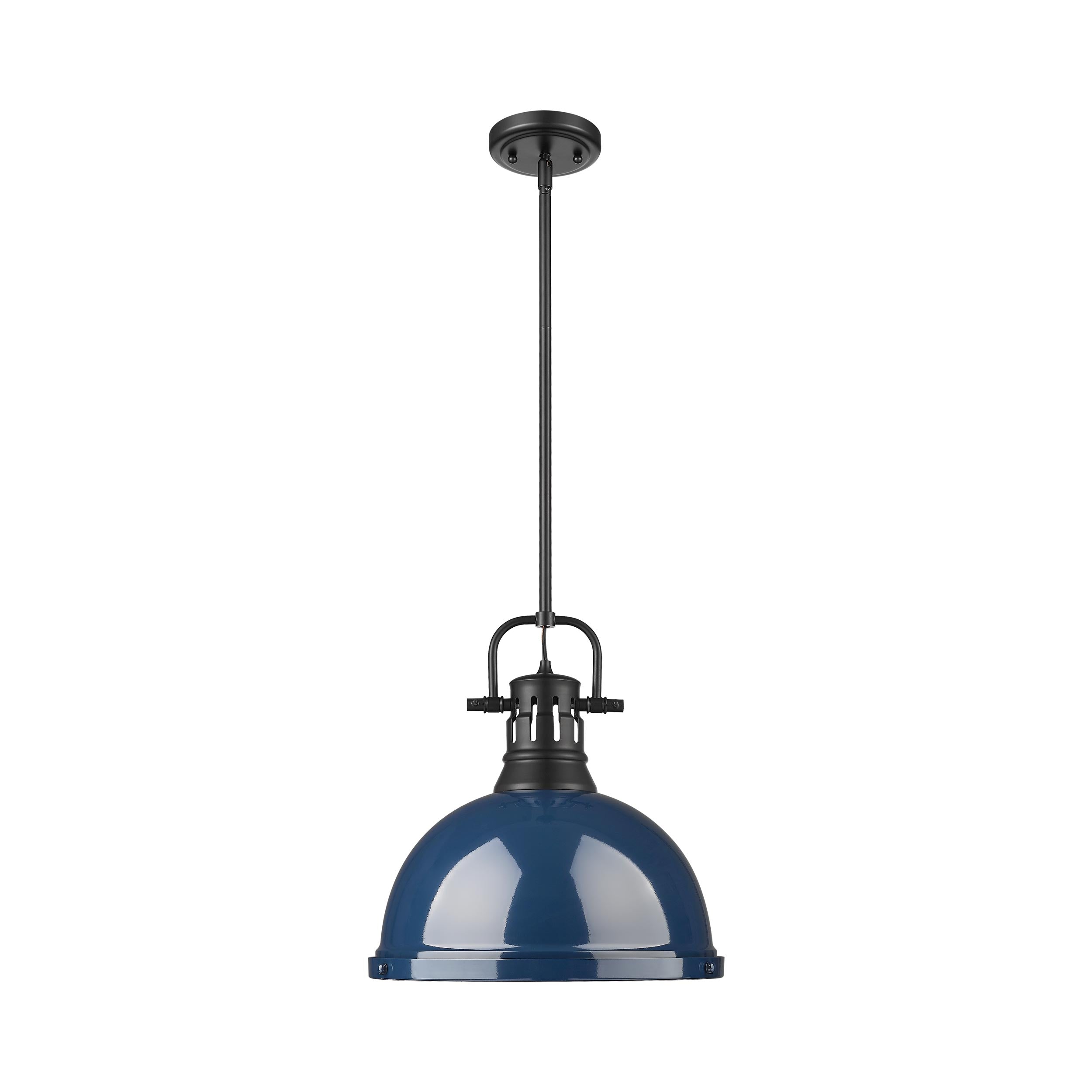 Yep by Golden Lighting Duncan 1-light 14in Rod Hung Pendant in Matte Black and Navy Blue shade - - Golden Lighting