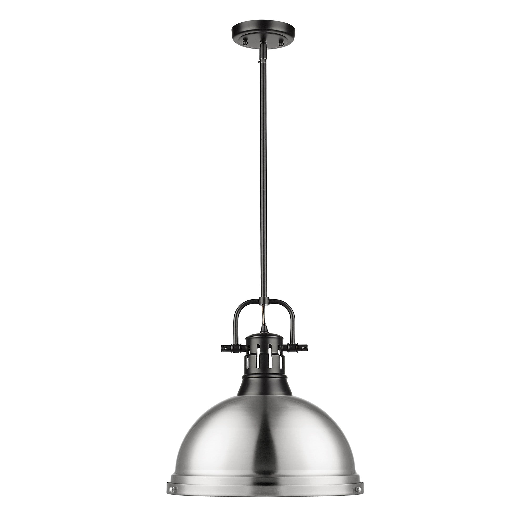 Yep by Golden Lighting Duncan 1-light 14in Rod Hung Pendant in Matte Black and Pewter shade - - Golden Lighting