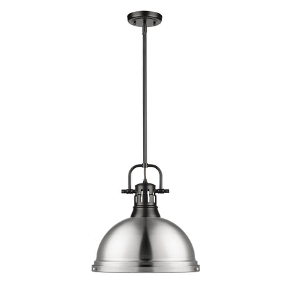 Yep by Golden Lighting Duncan 1-light 14in Rod Hung Pendant in Matte Black and Pewter shade - - Golden Lighting