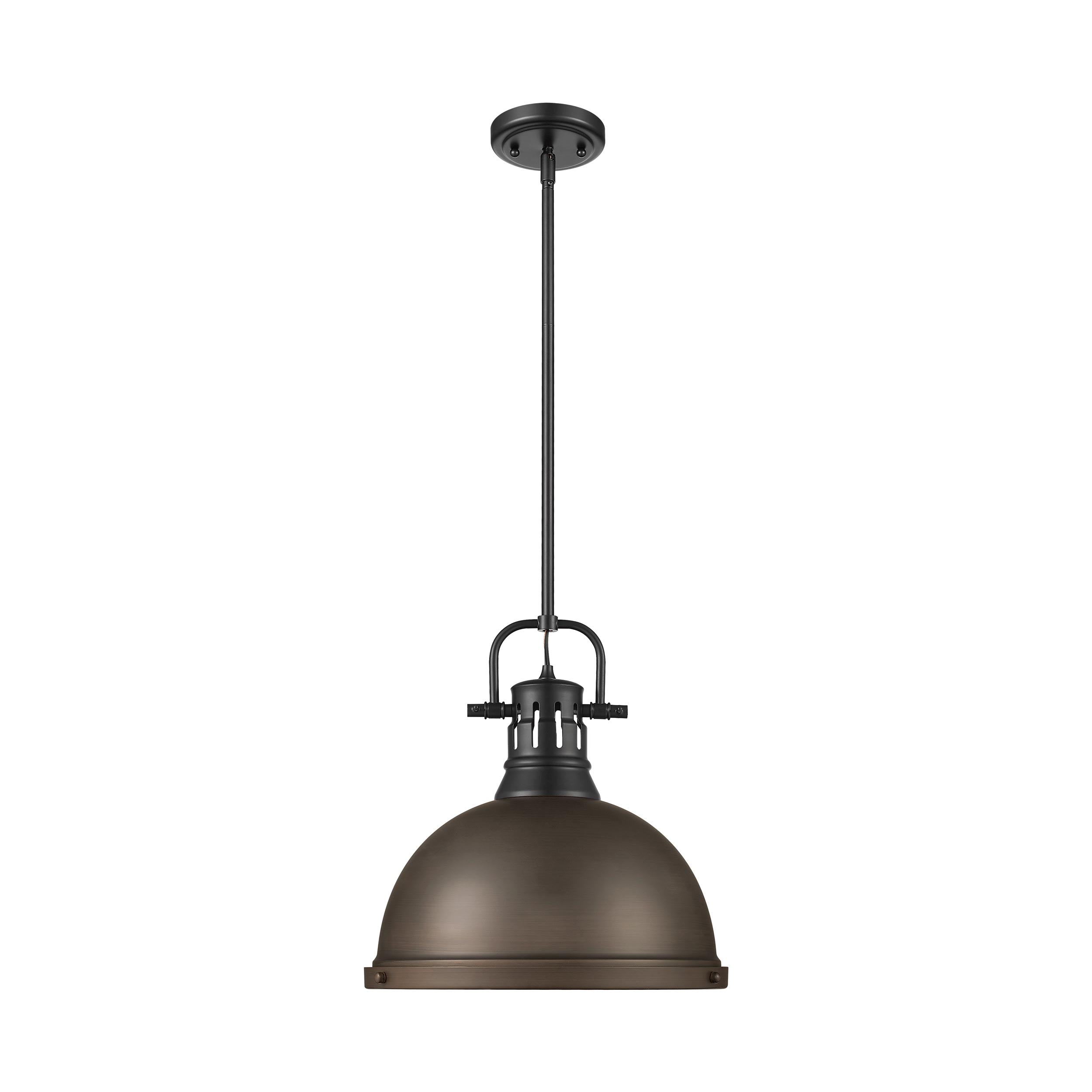 Yep by Golden Lighting Duncan 1-light 14in Rod Hung Pendant in Matte Black and Rubbed Bronze shade - - Golden Lighting