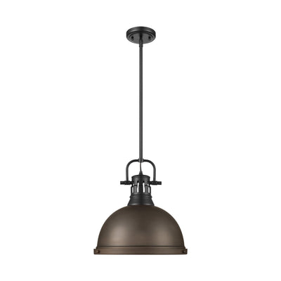 Yep by Golden Lighting Duncan 1-light 14in Rod Hung Pendant in Matte Black and Rubbed Bronze shade - - Golden Lighting