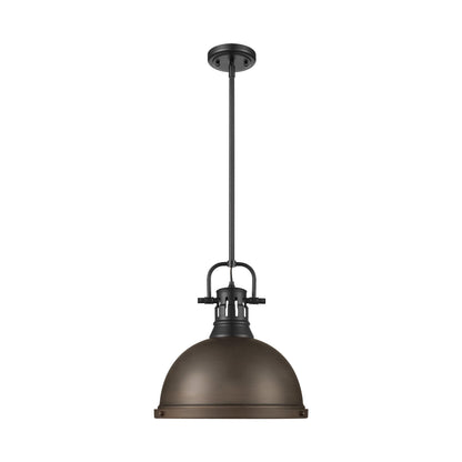 Yep by Golden Lighting Duncan 1-light 14in Rod Hung Pendant in Matte Black and Rubbed Bronze shade - - Golden Lighting