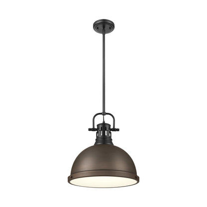 Yep by Golden Lighting Duncan 1-light 14in Rod Hung Pendant in Matte Black and Rubbed Bronze shade - - Golden Lighting